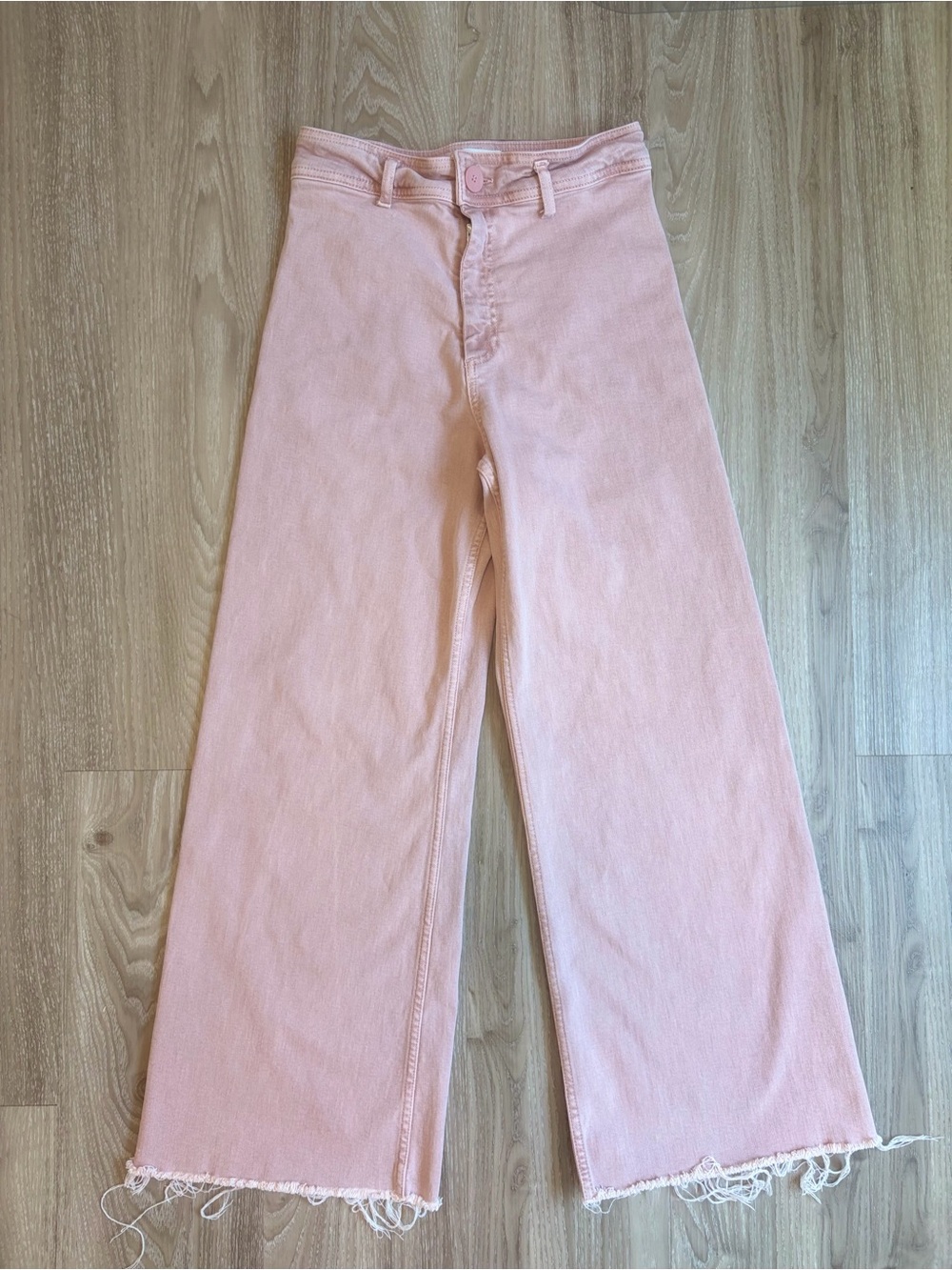 Zara Pale Pink High-Rise Wide Leg Jeans size 6